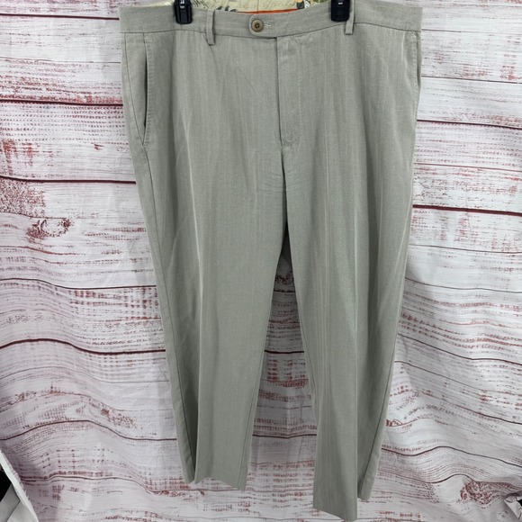 Tommy Bahama Other - Tommy Bahama Dress Pants Mens 40x27 Silk Herringbone Flat Front Khaki Trousers